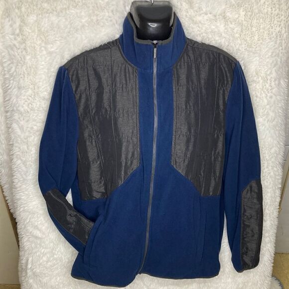 CALVIN KLEIN CK LOGO FULL ZIP  BLACK NAVY FLEECE JACKET Large - Picture 2 of 10